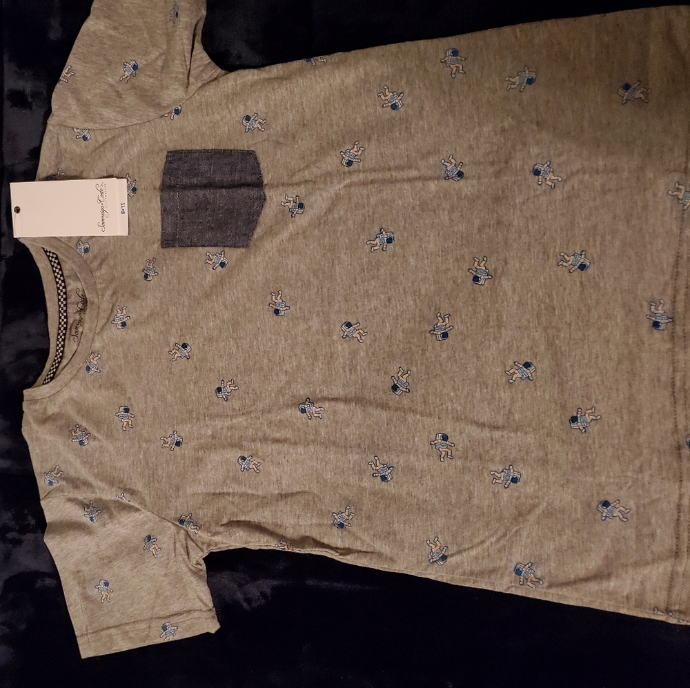 Boys Grey Short Sleeve T with Blue Denim Pocket